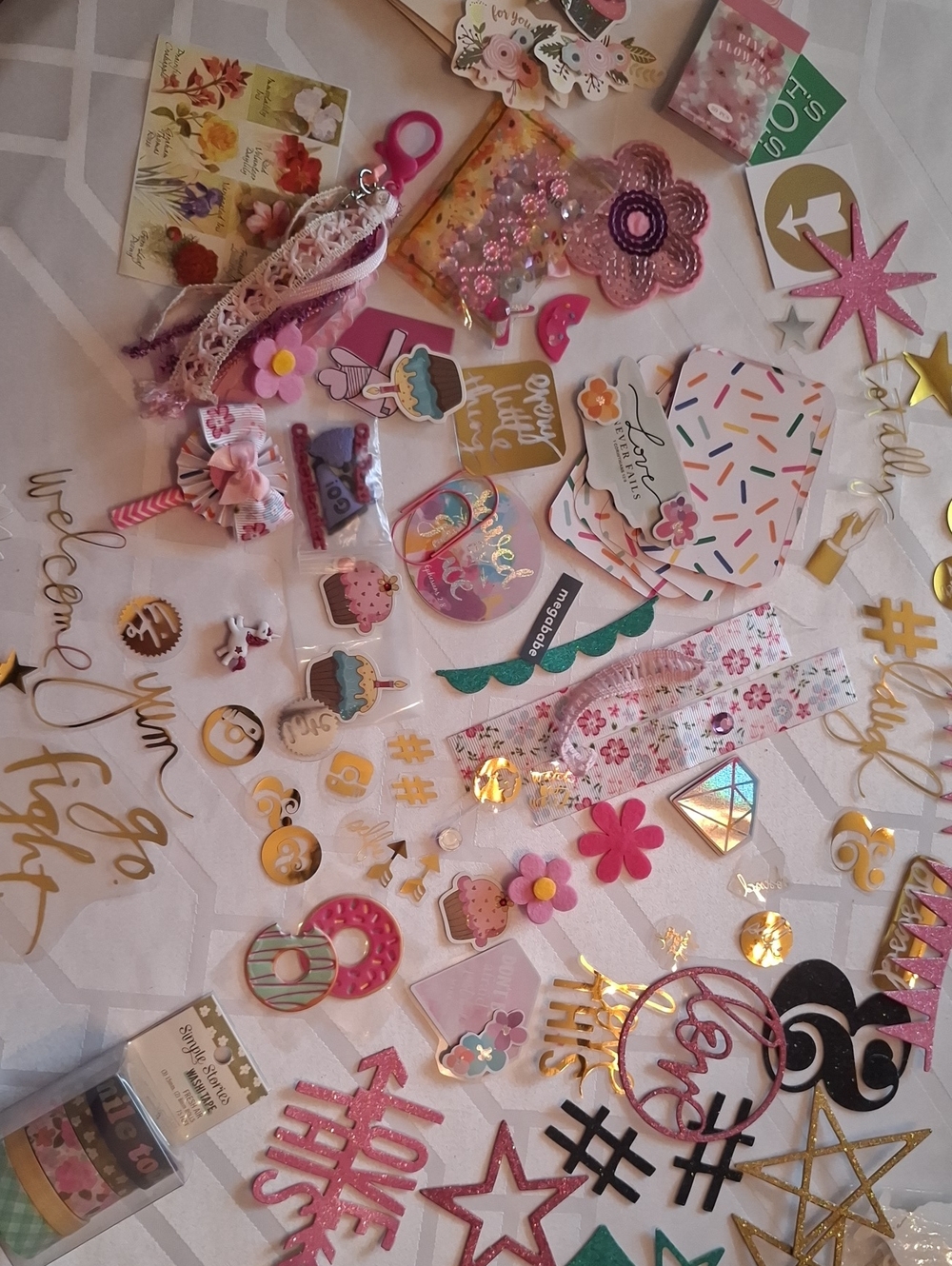 Assorted Pink Floral and Gold Ephemera For Junk Journaling